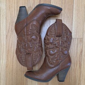 Cowboy Western Ankle Boots Studded Brown Booties